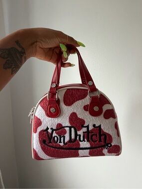 Von Dutch Red and White Patterned Mini Dome Bag